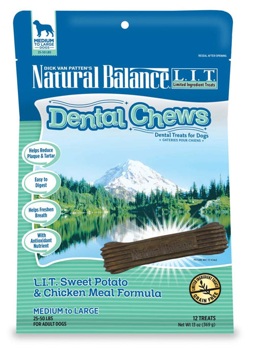 Natural Balance Pet Foods L.I.T Sweet Potato and Chicken Meal Dog Dental Chew 13 Oz, 12 Ct, Medium