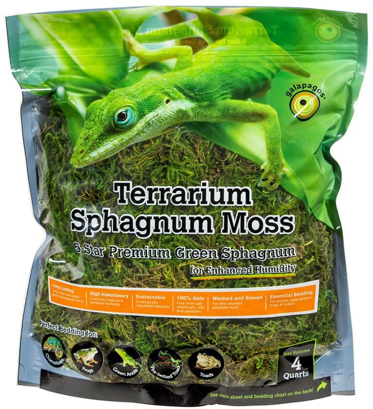 Galapagos 5-Star Terrarium Sphagnum Moss Snake Bedding Substrate Fresh Green 4 qt