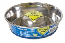 OurPets Premium Stainless Steel Slow Feed Dog Bowl Silver Small