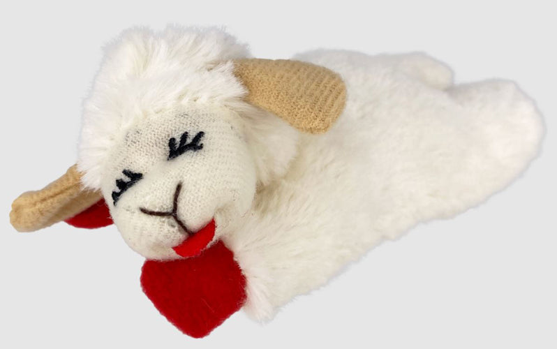 Multipet Lamb Chop Catnip Toy White, Red 4 in Small