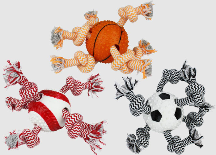 Multipet Doglucent TRP Tug Sports Balls w/ Rope (Assorted) Size: 3.5inch