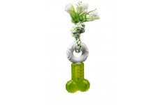 Multipet Canine Clean Spearmint Bone With Donut and Rope Dog Toy Rope With Bone/Donut Green, White 7.5 In