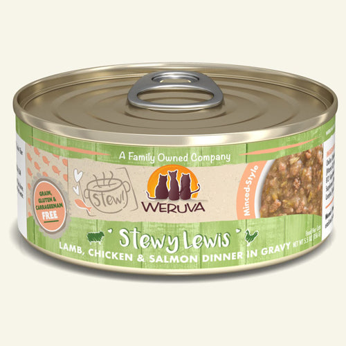 Weruva Cat Stewy Lewis Lamb, Chicken & Salmon Dinner in Gravy 5.5oz (Case Of 8)