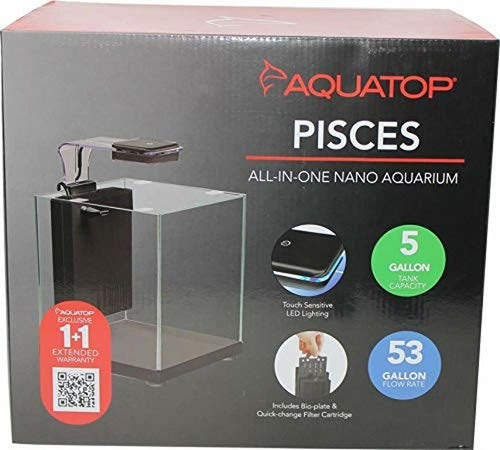Aquatop PISCES All-in-one Nano Cube Glass Aquarium Kit 5gal Black, Clear Nano 5 gallons
