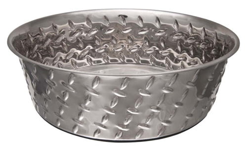 Loving Pets Diamond Plate Bowls with Non Skid Bottom Dog Dish Bowl Silver 5 Quart