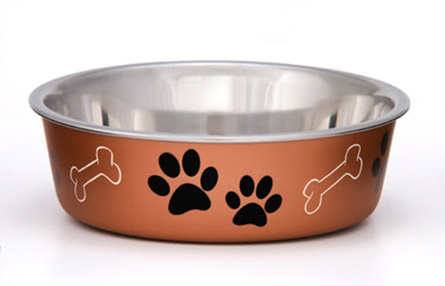 Loving Pets Metallic Dog Bowl Paw Print & Bone Copper Large