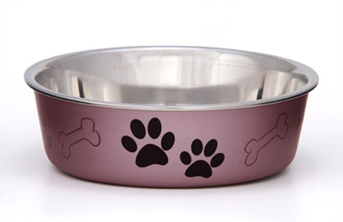 Loving Pets Metallic Dog Bowl Paw Print & Bone Grape Large