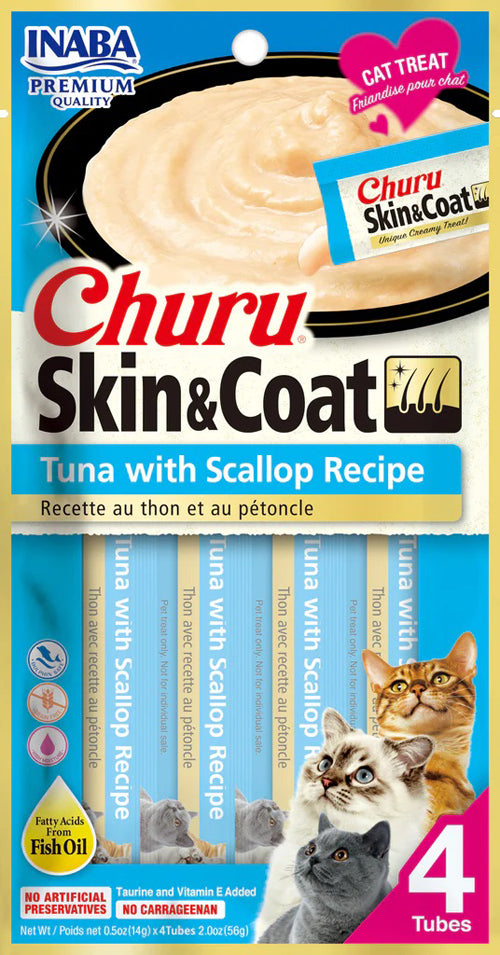 Inaba Cat Churu Puree Skin&Coat Tuna Scallop 2Oz/6Ct