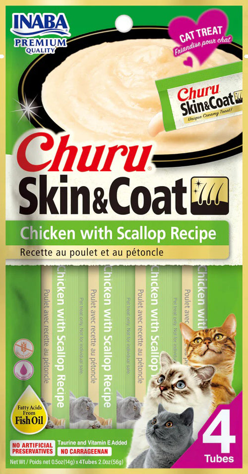 Inaba Cat Churu Puree Skin&Coat Chkn Scallop 2Oz/6Ct