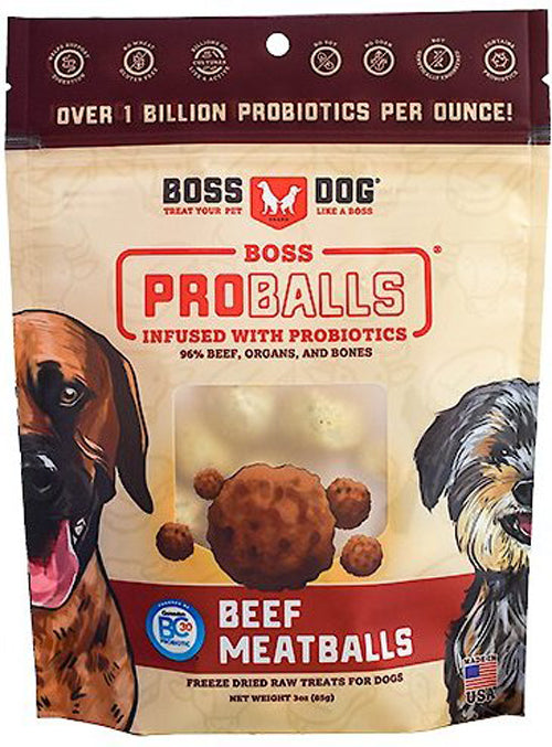 Boss Dog Treat Freeze Dried Raw Meatball Pouch Beef 3oz/6