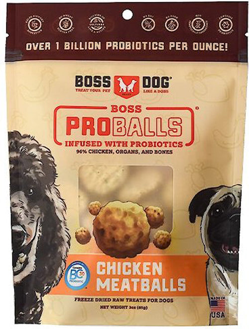 Boss Dog Treat Freeze Dried Raw Meatball Pouch Chkn 3oz/6