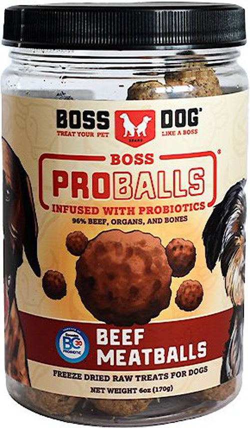 Boss Dog Treat Freeze Dried Raw Meatball Jar Beef 6oz/12