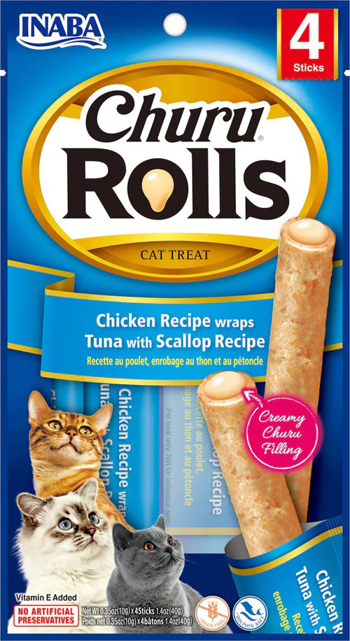 Inaba Cat Churu Rolls Chkn Wrap Tuna Scallop 6Ct/1.04Oz