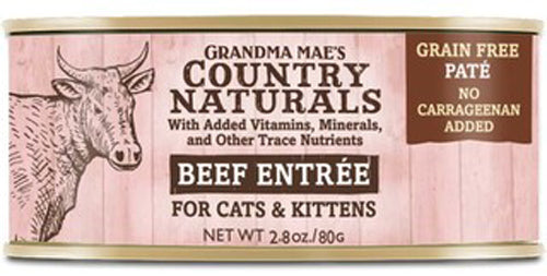 Grandma Mae's Country Naturals Grain Free Beef Pates Cat & Kitten Wet Food 2.8 oz 24 Pack