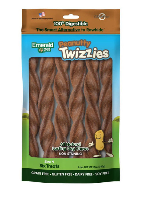 Emerald Pet Peanutty Twizzies Dog Treat 6 Pk, 9 In, 12 Oz