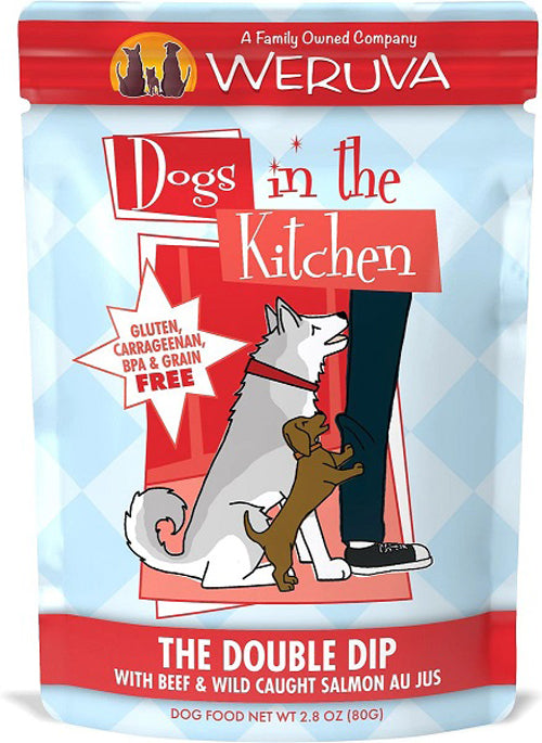 Dogs In The Kitchen Dog The Double Dip with Beef & Wild-Caught Salmon Au Jus 2.8oz. Pouch (Case Of 12)