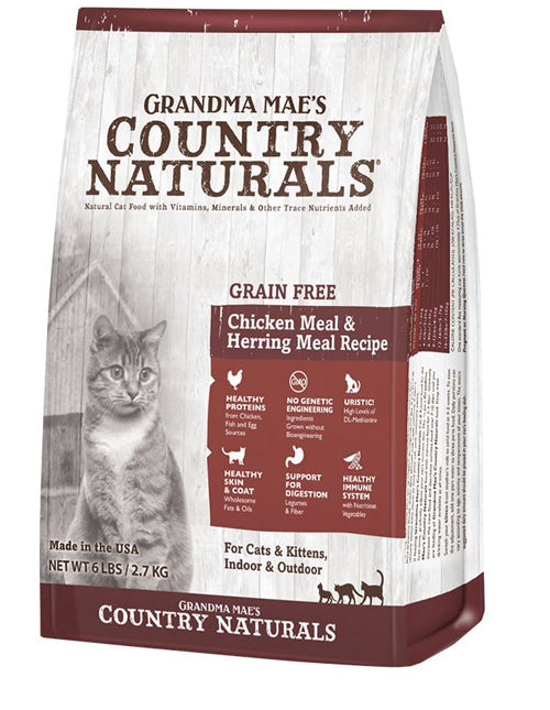 Grandma Mae's Country Naturals Cat Grain Free Chicken Meal & Herring Meal Recipe for Cats & Kittens 6lbs.