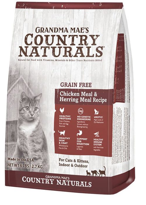 Grandma Mae's Country Naturals Cat Grain Free Chicken Meal & Herring Meal Recipe for Cats & Kittens 12lbs.