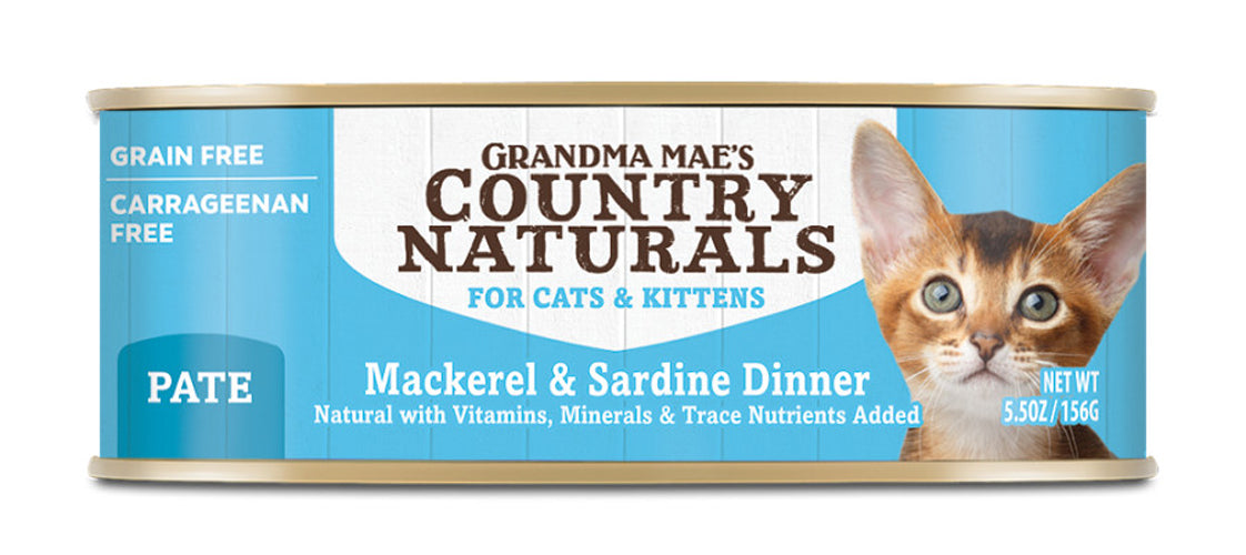 Grandma Mae's Country Naturals Grain Free Mackerel & Sardine Dinner Cat Wet Food 5.5 oz 24 Pack