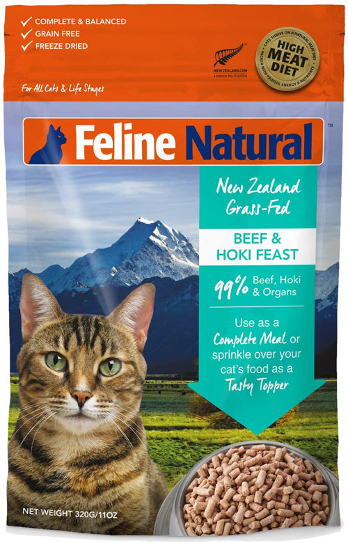Feline Natural Cat Grain Free Hoki Beef 3 Oz Pouch 12 Pieces