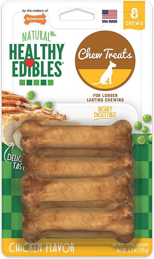 Nylabone Healthy Edibles AllNatural Long Lasting Chicken Flavor Dog Chew Treats 8 Count, Chicken, 1ea/XS/Petite