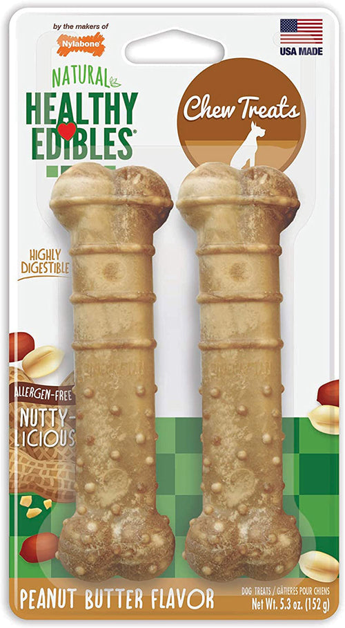 Nylabone Nubz Natural Dog Treats  AllergenFree Peanut Butter Flavor 2 Count, 1ea/Large