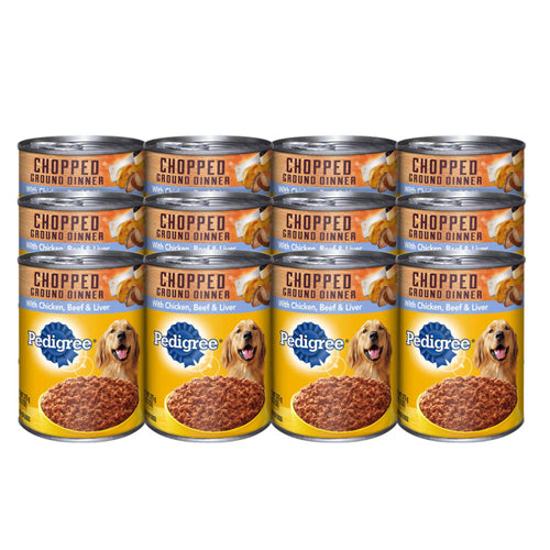 Pedigree Chopped Ground Dinner Chicken, Beef and Liver Canned Dog Food 12Ea/13.2 Oz