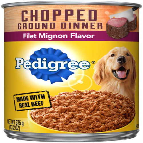 Pedigree Chopped Ground Dinner Filet Mignon Canned Dog Food 12Ea/13.2 Oz, 12 Pk
