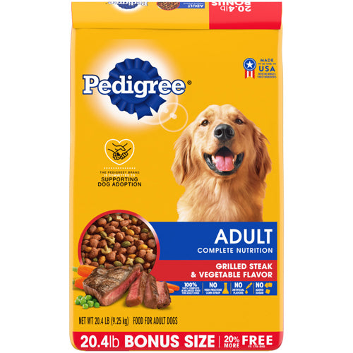 Pedigree Complete Nutrition Adult Dry Dog Food Grilled Steak Vegetable 20 Lb