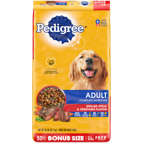 Pedigree Complete Nutrition Adult Dry Dog Food Grilled Steak Vegetable 50 Lb