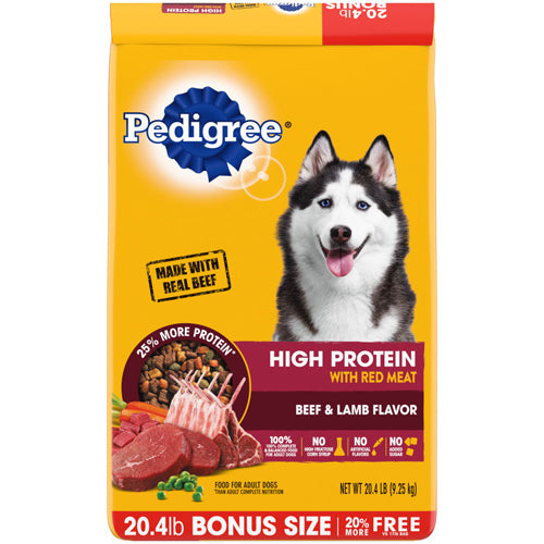 Pedigree High Protein Adult Dry Dog Food Beef Lamb 20.4 lbs.