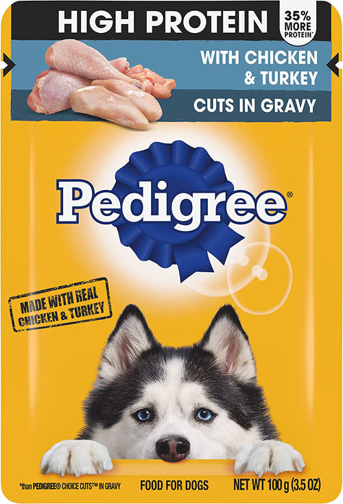 Pedigree High Protein Adult Wet Dog Food Pouch Chicken  Turkey, 16ea/3.5 oz, 16 ct