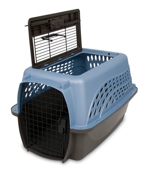 Petmate 2 Door Top Load Dog Kennel Hard-Sided Pearl Ash Blue, Black 24 in