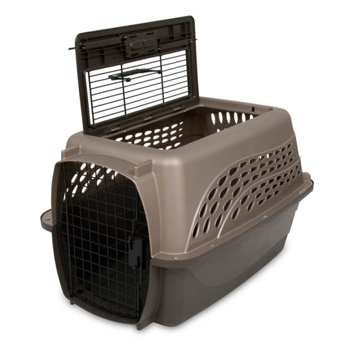 Petmate 2 Door Top Load Dog Kennel Hard-Sided Metallic Pearl Tan, Coffee Grounds 24 in