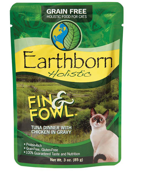 Earthborn Cat Grain-Free Fin & Fowl Tuna Dinner with Chicken in Gravy  Pouch 3oz. (Case of 24)