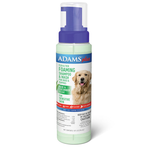 Adams Plus Flea & Tick Foaming Shampoo & Wash for Dogs & Puppies 10 oz