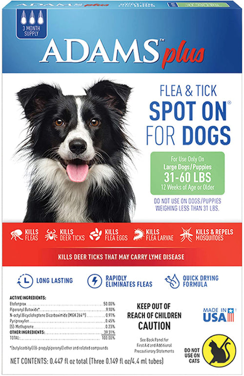 Adams Plus Flea & Tick Prevention Spot On for Dogs, Large Dogs 31 to 60 lbs