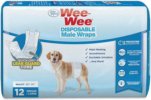 Four Paws Wee-Wee Disposable Male Dog Wraps 12 Count Medium / Large