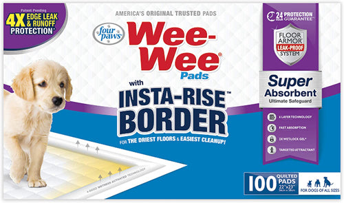 Four Paws Wee-Wee Pads with Insta-Rise? Border - Dog Pee Pads 10 Count Standard 22" x 23"