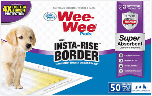 Four Paws Wee-Wee Pads with Insta-Rise? Border - Dog Pee Pads 50 Count Standard 22" x 23"