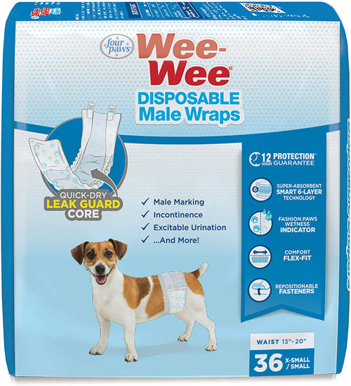 Four Paws Wee-Wee Disposable Male Dog Wraps 36 Count X-Small / Small