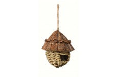 Prevue Pet Products Natural Woven Wood Roof Bird Nest Brown with Mat Green Accents 5.5 in x 6 in