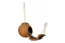 Prevue Pet Products Natural Coco Hideaway Bird Toy with Ladder Earth Tone Brown 12 in