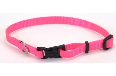 Coastal Adjustable Nylon Dog Collar with Plastic Buckle Neon Pink 3/8 in x 8-12 in