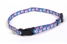 Coastal Lil Pals Adjustable Patterned Collar Light Blue Paw 5/16X6-8In