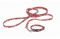 Coastal Lil Pals Patterned Leash With E-Z Snap Red White Bone 5/16X6Ft
