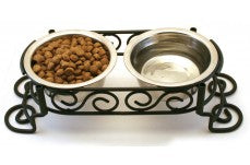 Spot Mediterranean Double Diner Dog Bowl Scroll Work Silver 1 Pint