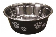 Spot Barcelona Stainless Steel Paw Print Dog Bowl Licorice 32 Ounces