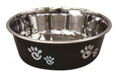 Spot Barcelona Stainless Steel Paw Print Dog Bowl Licorice 64 Ounces