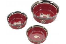 Spot Ritzy Copper Rim Dog Bowl Paw Print Red 5 in